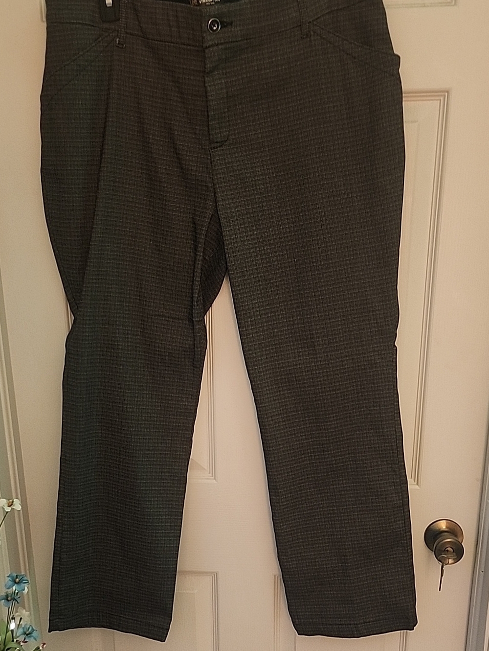 Lee Womens Charcoal Plaid Dress Pants